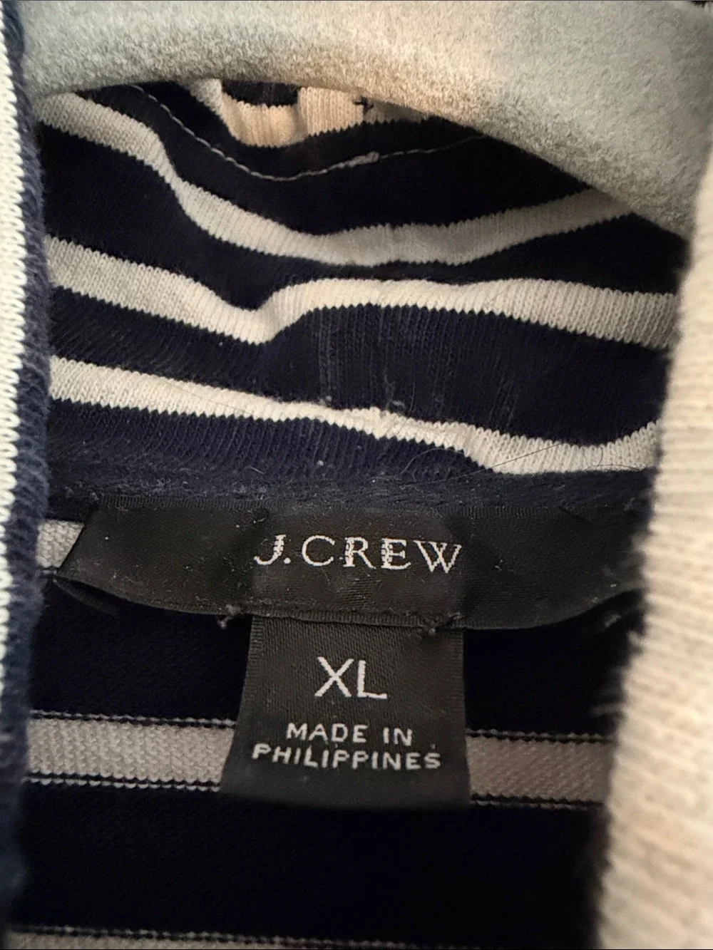 J. Crew Navy and White Striped Funnel-Neck Pullover